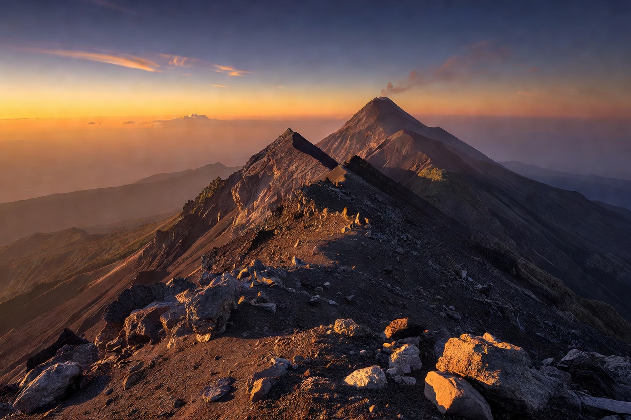 Mount Acatenango volcanic summit ridge in Guatemala