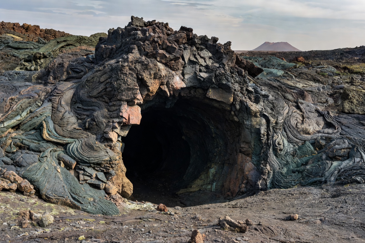 Volcanic lava tube entrance structure